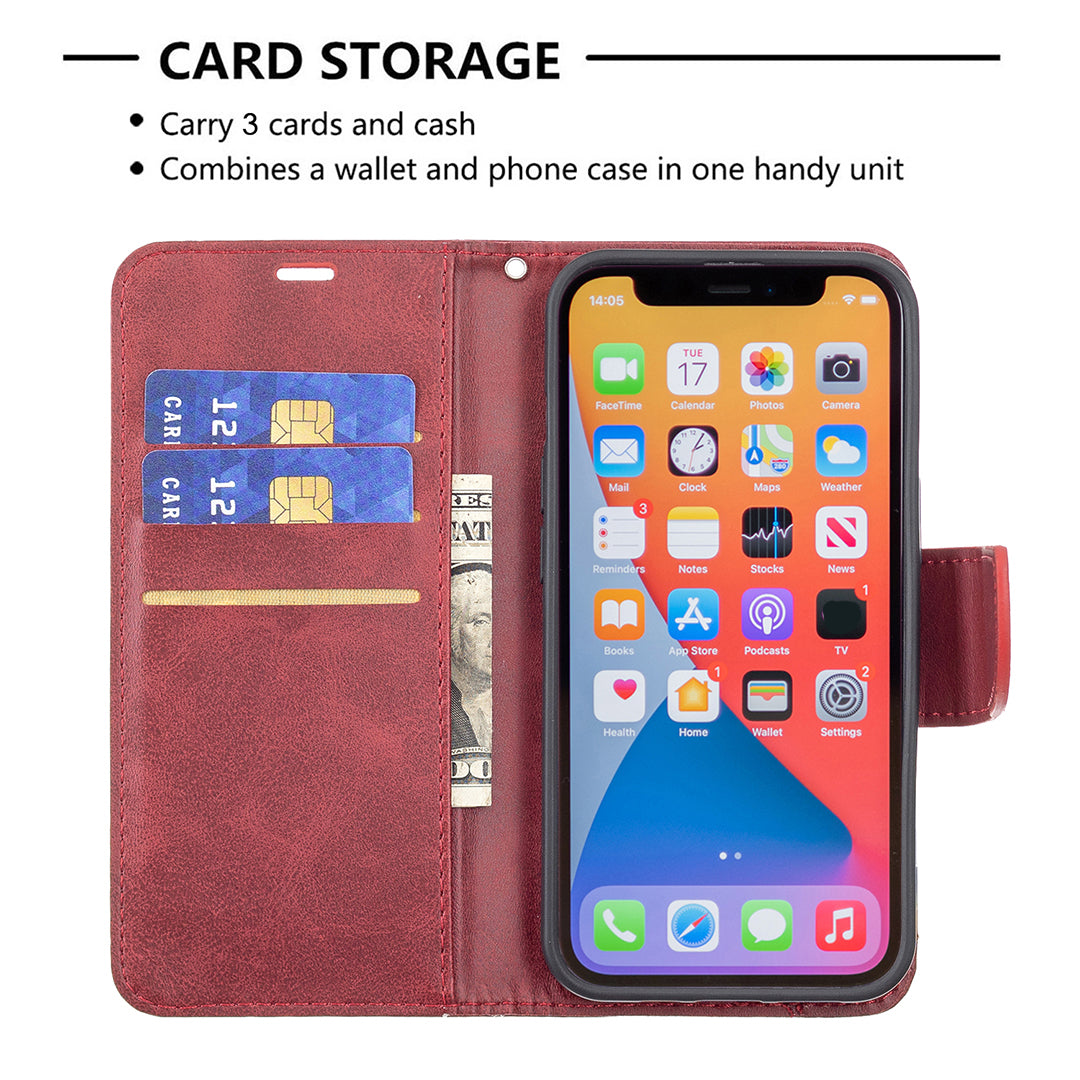 Solid Color PU Leather Wallet Cell Phone Case Shell with Stand for iPhone 13 Pro