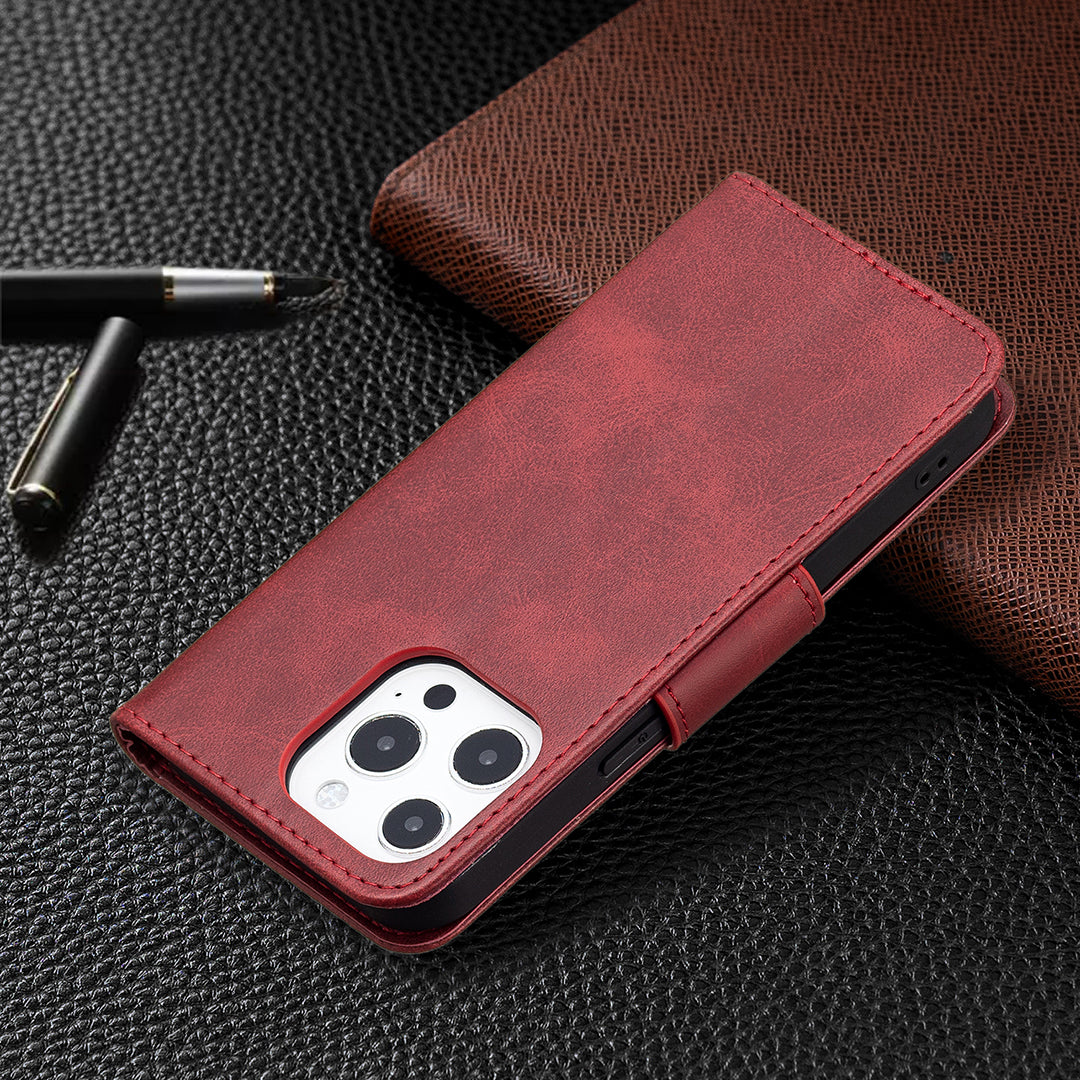Solid Color PU Leather Wallet Cell Phone Case Shell with Stand for iPhone 13 Pro