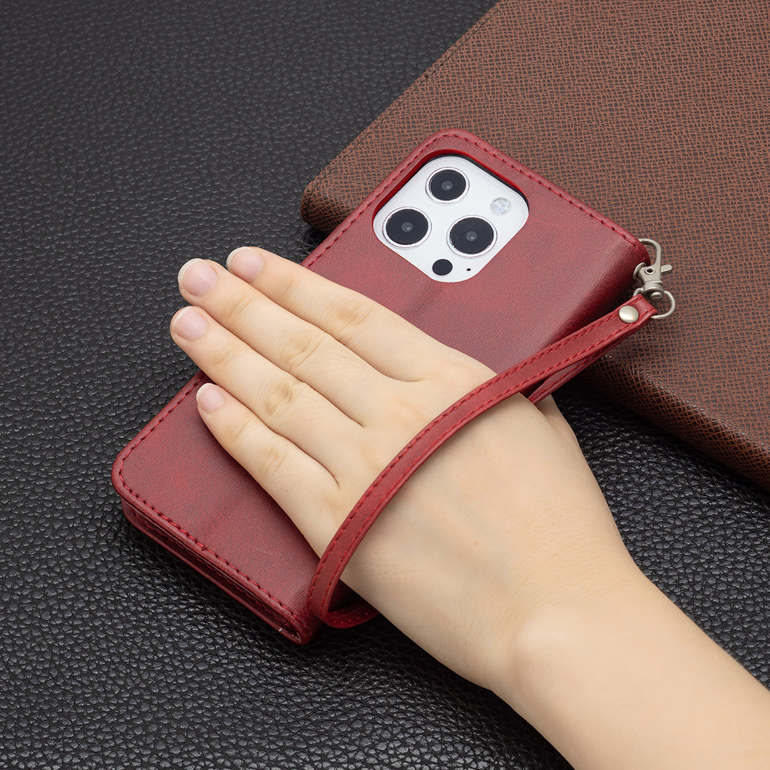 Solid Color PU Leather Wallet Cell Phone Case Shell with Stand for iPhone 13 Pro