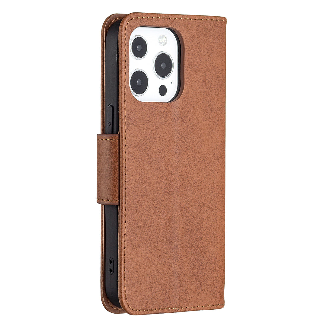 Solid Color PU Leather Wallet Cell Phone Case Shell with Stand for iPhone 13 Pro