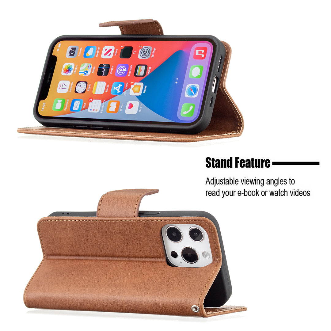 Solid Color PU Leather Wallet Cell Phone Case Shell with Stand for iPhone 13 Pro