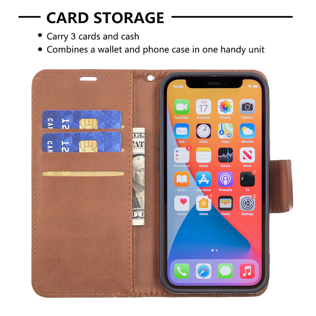 Solid Color PU Leather Wallet Cell Phone Case Shell with Stand for iPhone 13 Pro