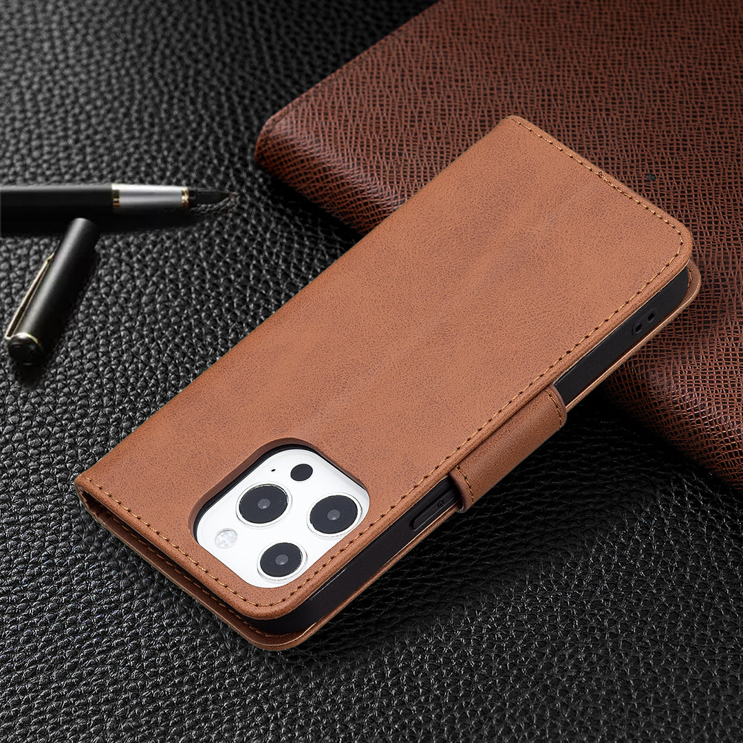 Solid Color PU Leather Wallet Cell Phone Case Shell with Stand for iPhone 13 Pro