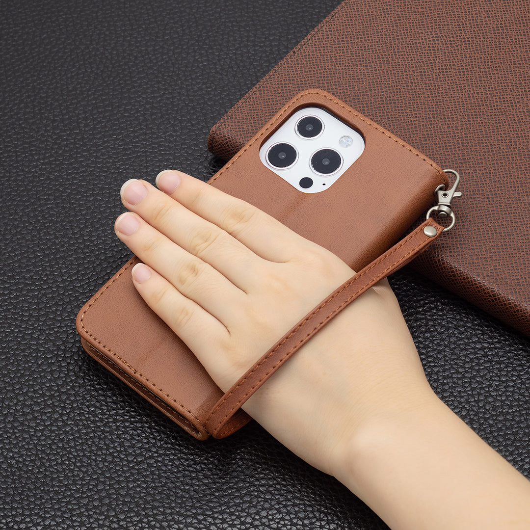 Solid Color PU Leather Wallet Cell Phone Case Shell with Stand for iPhone 13 Pro