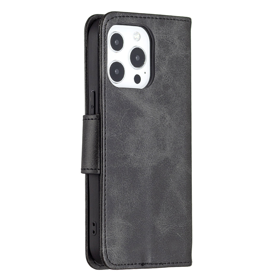 Solid Color PU Leather Wallet Cell Phone Case Shell with Stand for iPhone 13 Pro