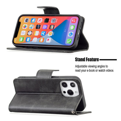 Solid Color PU Leather Wallet Cell Phone Case Shell with Stand for iPhone 13 Pro