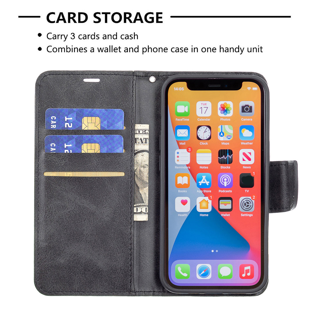 Solid Color PU Leather Wallet Cell Phone Case Shell with Stand for iPhone 13 Pro
