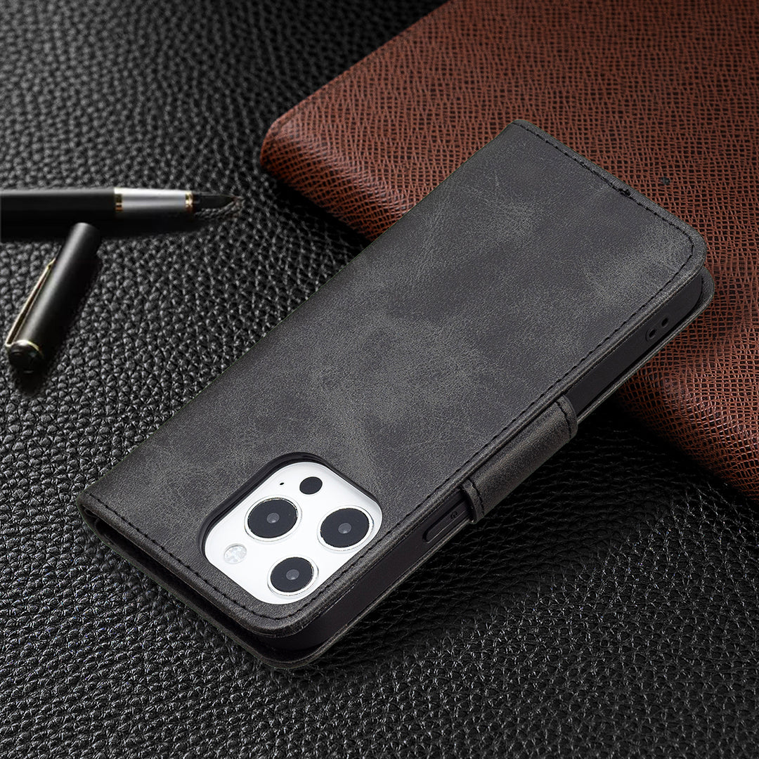 Solid Color PU Leather Wallet Cell Phone Case Shell with Stand for iPhone 13 Pro