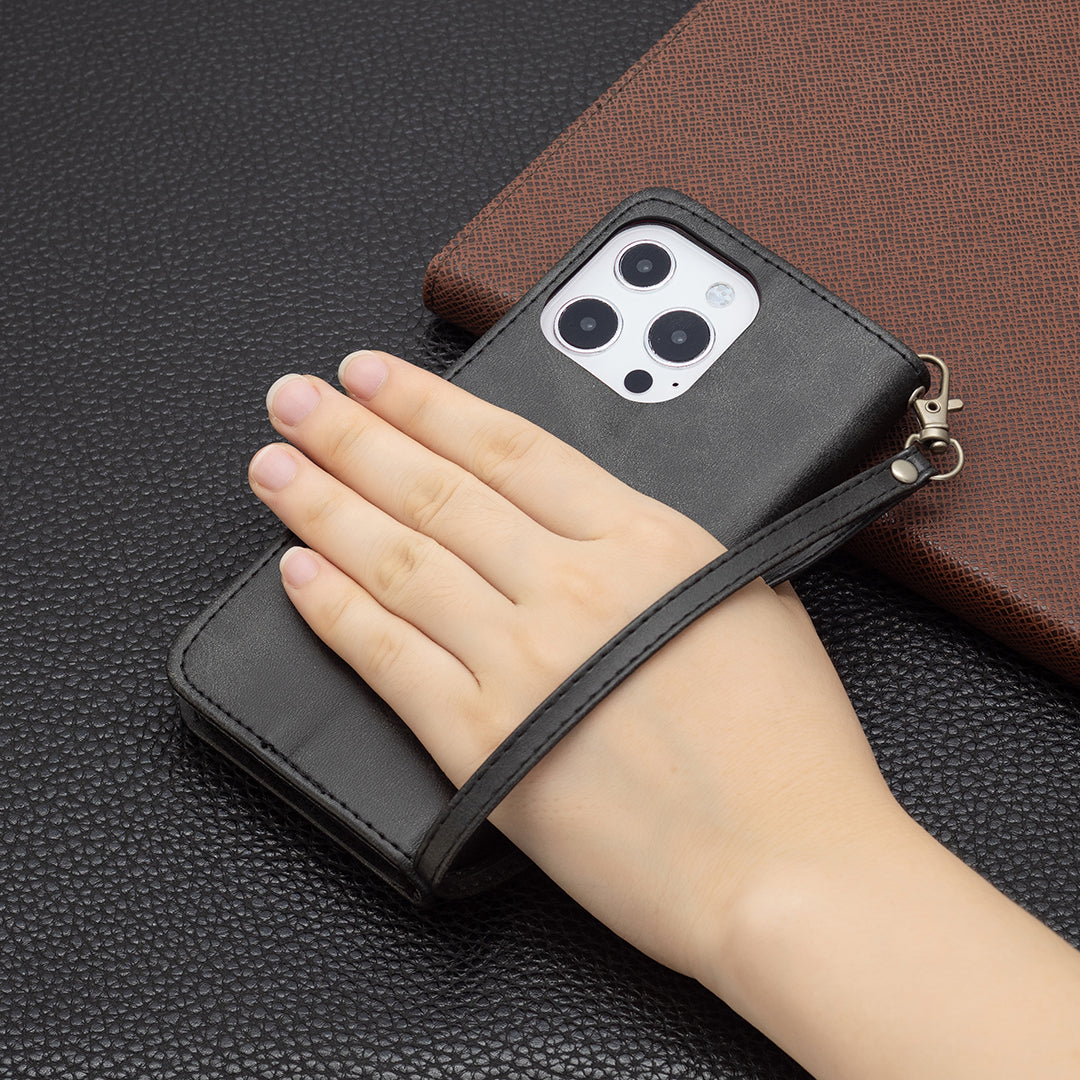 Solid Color PU Leather Wallet Cell Phone Case Shell with Stand for iPhone 13 Pro