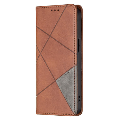 For iPhone 13 Pro 6.1 inch Strong Magnet Geometric Splicing Pattern Leather Case Card Holder Shell with Stand