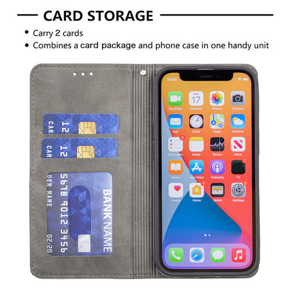For iPhone 13 Pro 6.1 inch Strong Magnet Geometric Splicing Pattern Leather Case Card Holder Shell with Stand