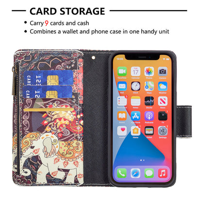 BF03 Pattern Printing Leather Stand Full Coverage Phone Cover with Wrist Strap and Zippered Wallet for iPhone 13 Pro 6.1 inch