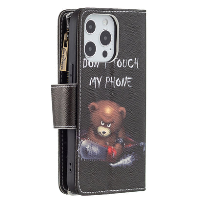 BF03 Pattern Printing Leather Stand Full Coverage Phone Cover with Wrist Strap and Zippered Wallet for iPhone 13 Pro 6.1 inch