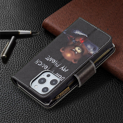 BF03 Pattern Printing Leather Stand Full Coverage Phone Cover with Wrist Strap and Zippered Wallet for iPhone 13 Pro 6.1 inch