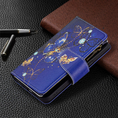 BF03 Pattern Printing Leather Stand Full Coverage Phone Cover with Wrist Strap and Zippered Wallet for iPhone 13 Pro 6.1 inch