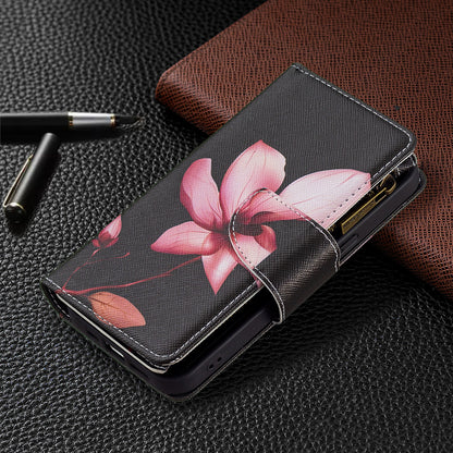 BF03 Pattern Printing Leather Stand Full Coverage Phone Cover with Wrist Strap and Zippered Wallet for iPhone 13 Pro 6.1 inch