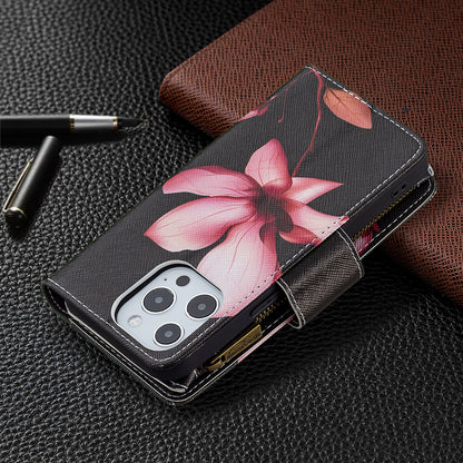 BF03 Pattern Printing Leather Stand Full Coverage Phone Cover with Wrist Strap and Zippered Wallet for iPhone 13 Pro 6.1 inch