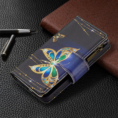 BF03 Pattern Printing Leather Stand Full Coverage Phone Cover with Wrist Strap and Zippered Wallet for iPhone 13 Pro 6.1 inch