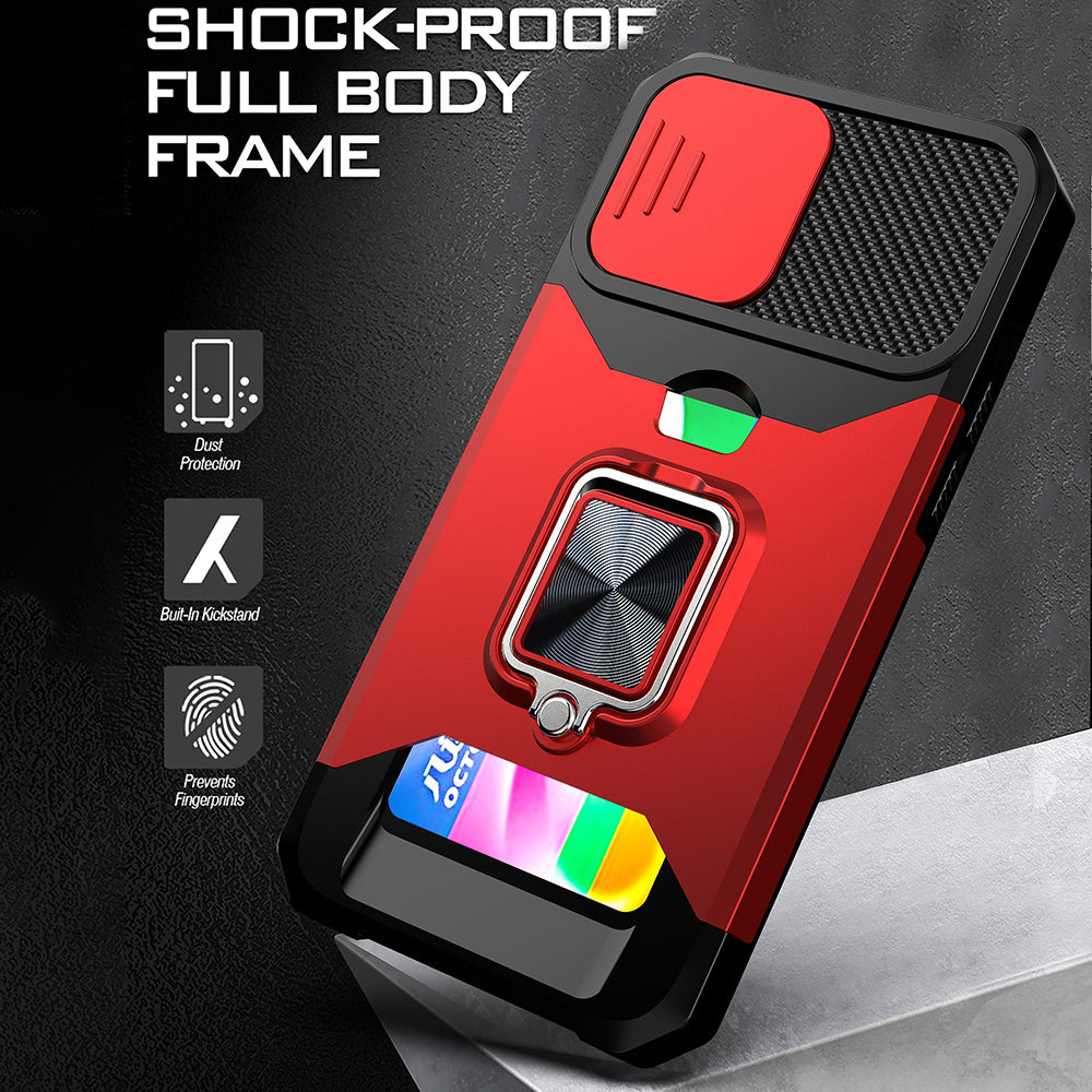 Card Holder Design Hybrid Phone Case Cover Shell with Magnetic Metal Sheet and Removable Lens Shield for iPhone 13 Pro Max 6.7 inch