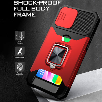 Card Holder Design Hybrid Phone Case Cover Shell with Magnetic Metal Sheet and Removable Lens Shield for iPhone 13 Pro Max 6.7 inch