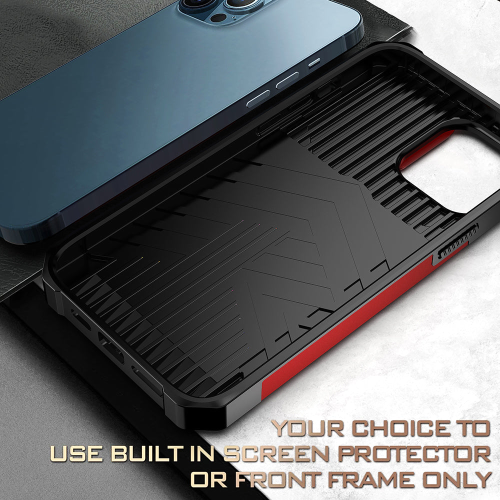 Card Holder Design Hybrid Phone Case Cover Shell with Magnetic Metal Sheet and Removable Lens Shield for iPhone 13 Pro Max 6.7 inch