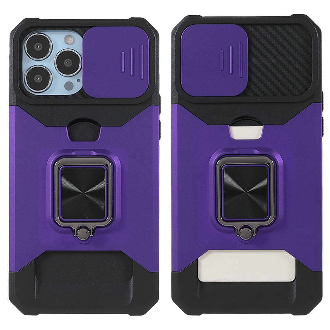 Card Holder Design Hybrid Phone Case Cover Shell with Magnetic Metal Sheet and Removable Lens Shield for iPhone 13 Pro Max 6.7 inch