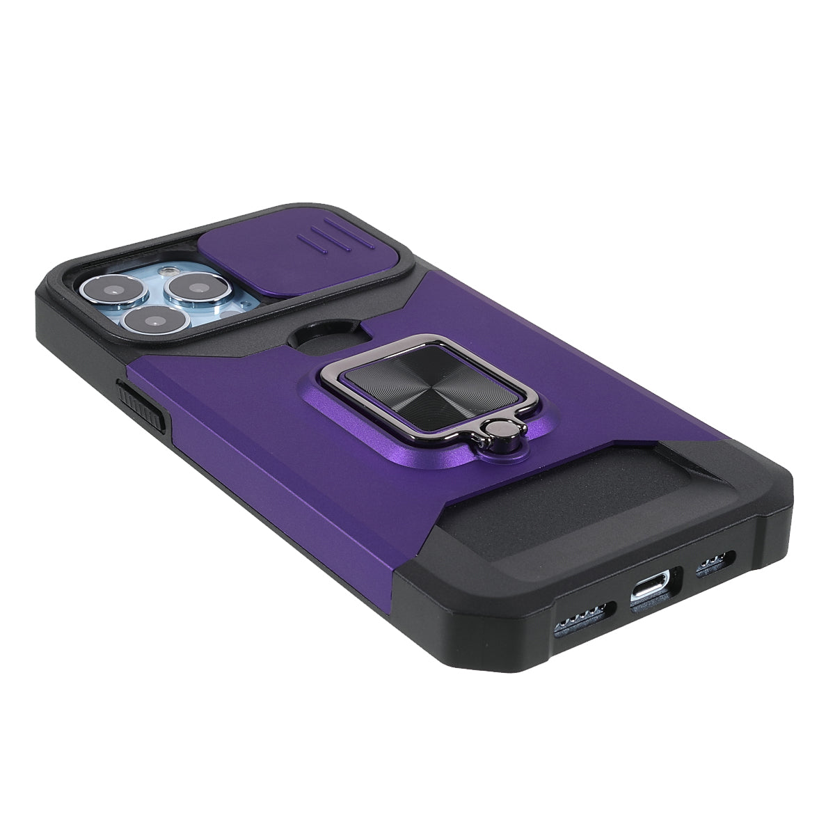 Card Holder Design Hybrid Phone Case Cover Shell with Magnetic Metal Sheet and Removable Lens Shield for iPhone 13 Pro Max 6.7 inch