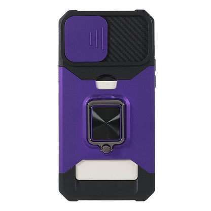 Card Holder Design Hybrid Phone Case Cover Shell with Magnetic Metal Sheet and Removable Lens Shield for iPhone 13 Pro Max 6.7 inch