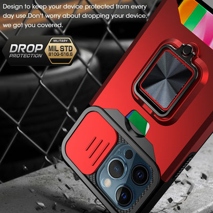 Shock-Absorbed Hybrid Phone Case Cover Shell with Card Holder and Removable Lens Shield for iPhone 13 Pro 6.1 inch