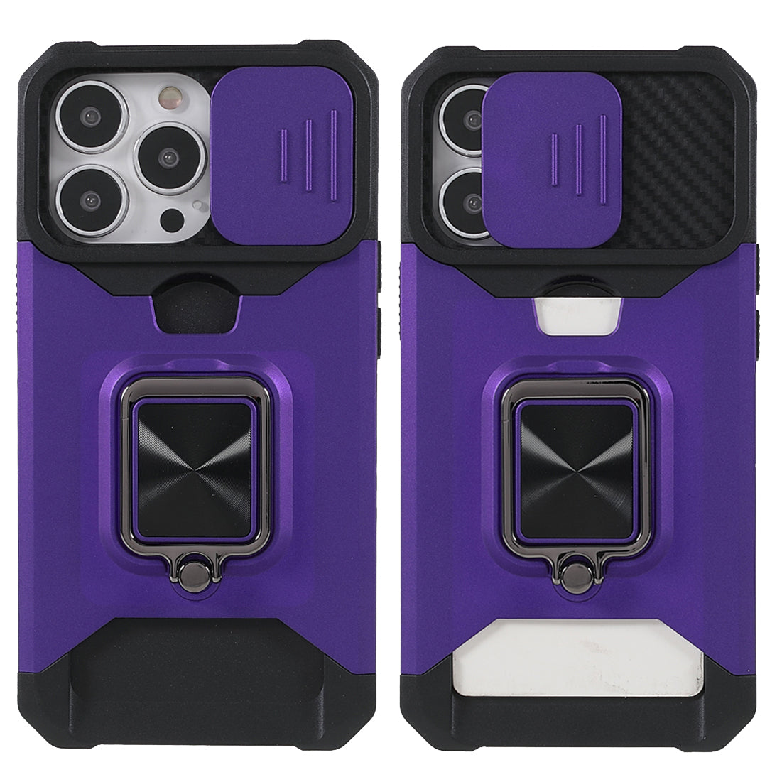 Shock-Absorbed Hybrid Phone Case Cover Shell with Card Holder and Removable Lens Shield for iPhone 13 Pro 6.1 inch