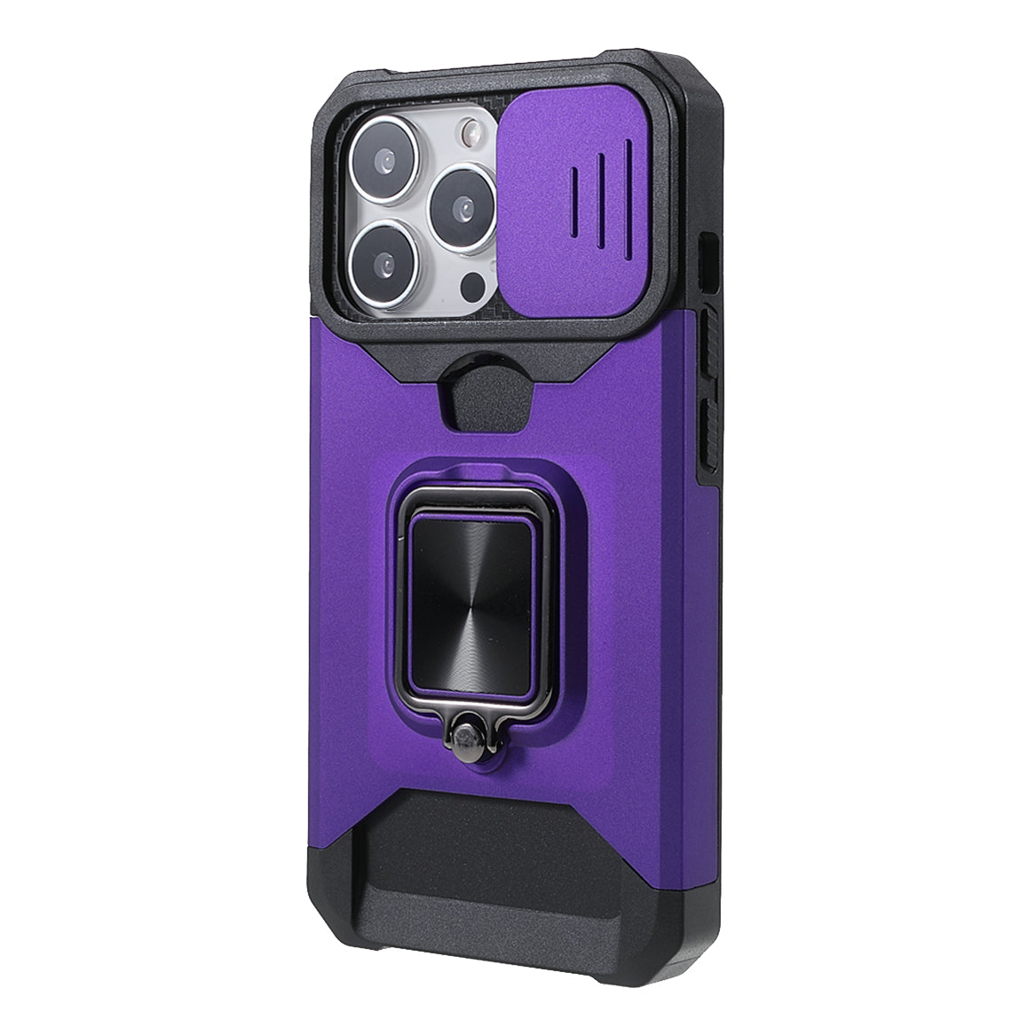 Shock-Absorbed Hybrid Phone Case Cover Shell with Card Holder and Removable Lens Shield for iPhone 13 Pro 6.1 inch