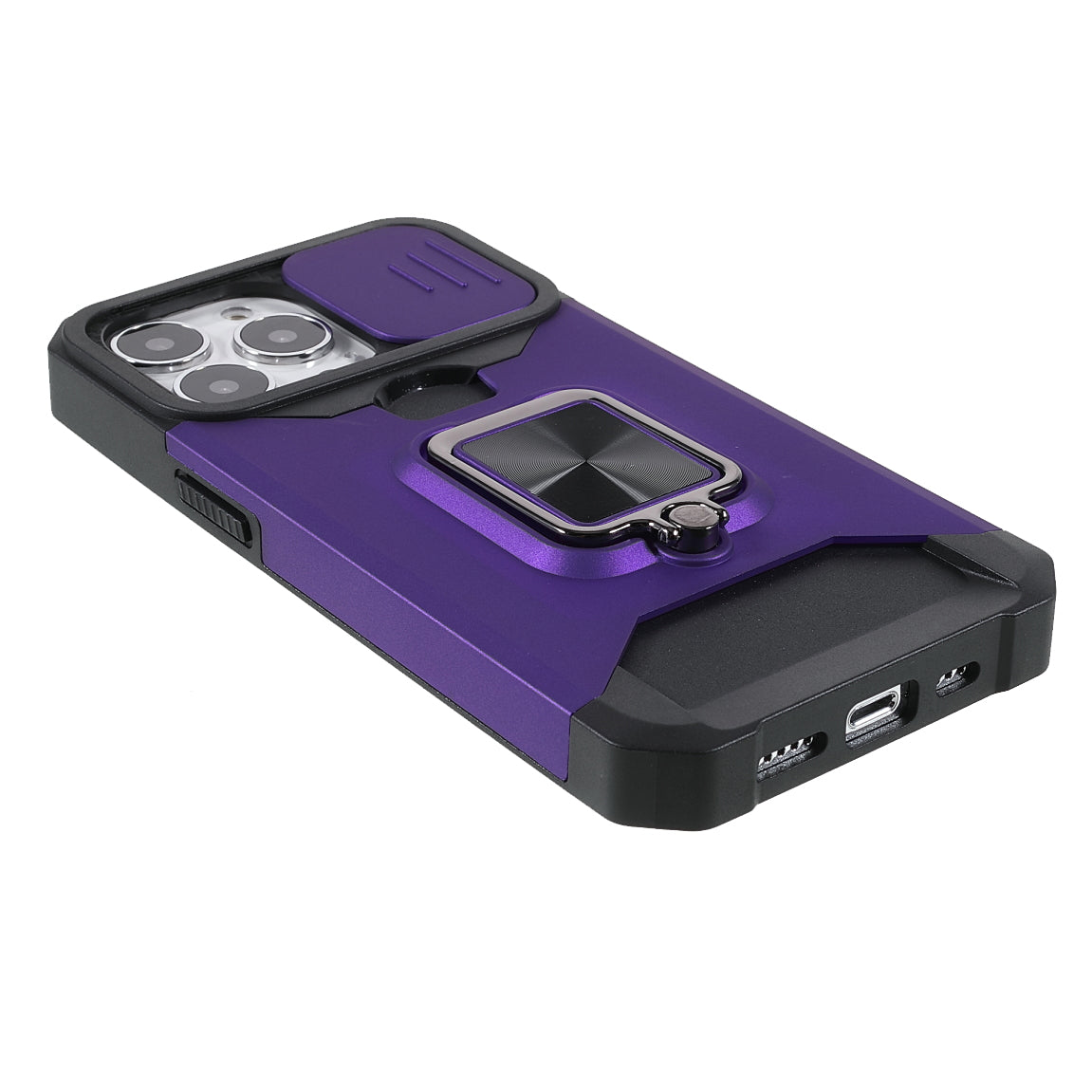 Shock-Absorbed Hybrid Phone Case Cover Shell with Card Holder and Removable Lens Shield for iPhone 13 Pro 6.1 inch