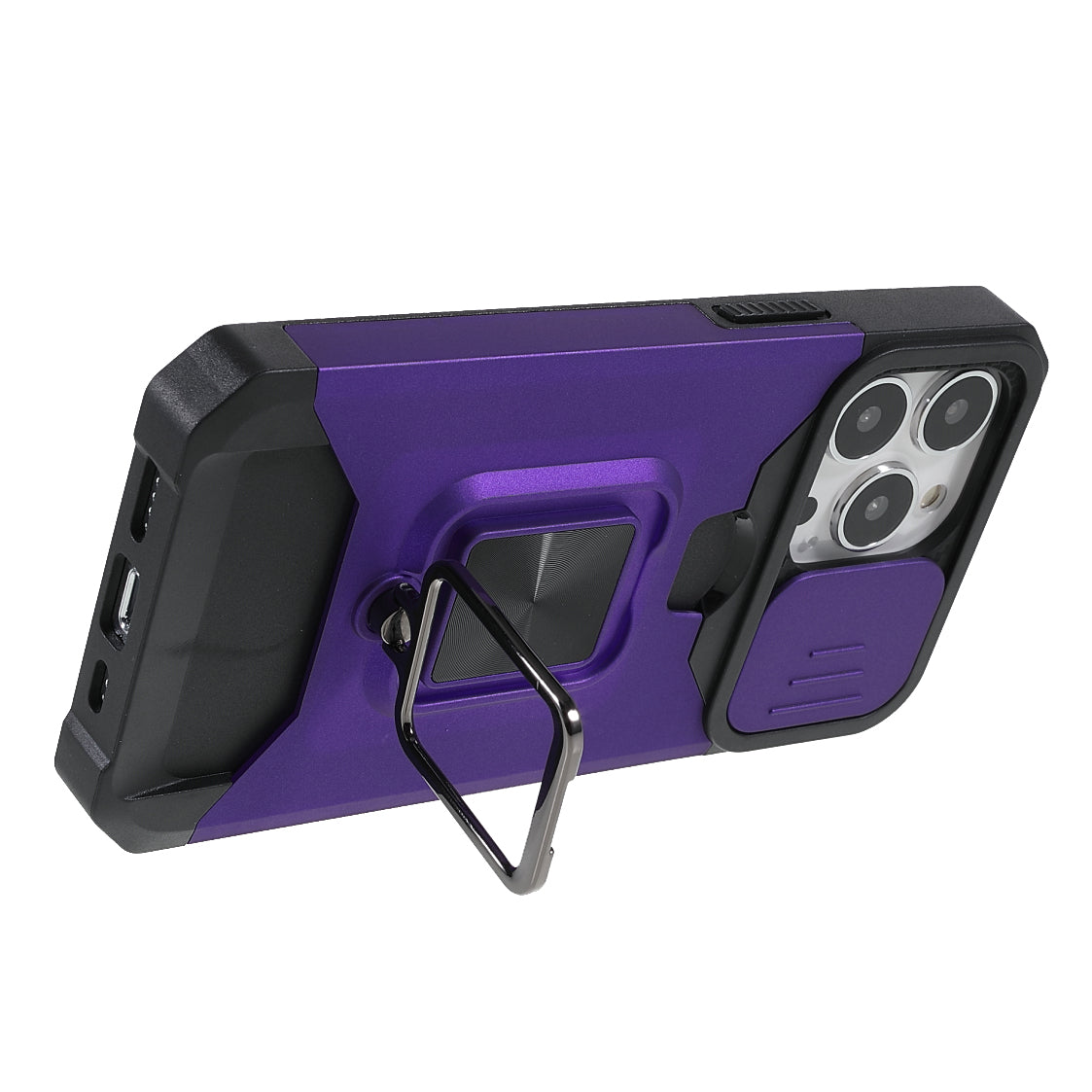 Shock-Absorbed Hybrid Phone Case Cover Shell with Card Holder and Removable Lens Shield for iPhone 13 Pro 6.1 inch