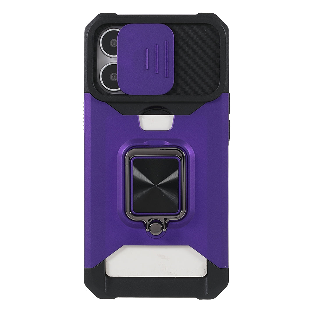 Shock-Absorbed Hybrid Phone Case Cover Shell with Card Holder and Removable Lens Shield for iPhone 13 Pro 6.1 inch