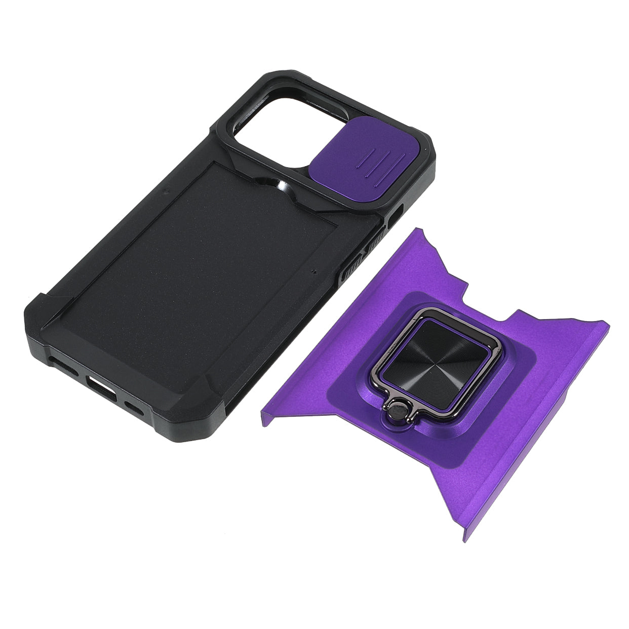 Shock-Absorbed Hybrid Phone Case Cover Shell with Card Holder and Removable Lens Shield for iPhone 13 Pro 6.1 inch