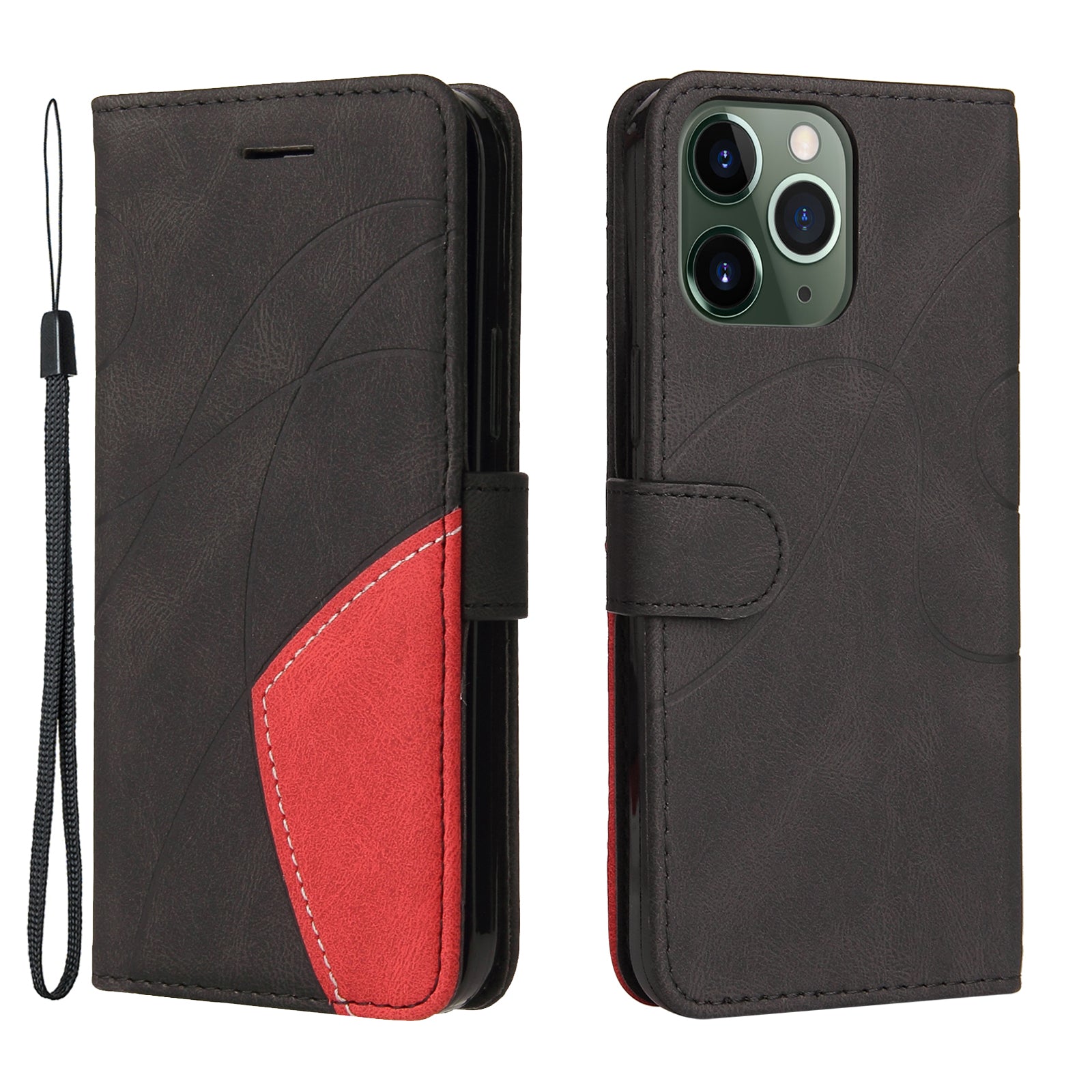 KT Leather Series-1 Bi-color Splicing Stand Wallet Design PU Leather Phone Case Cover with Strap for iPhone 13 Pro Max 6.7 inch