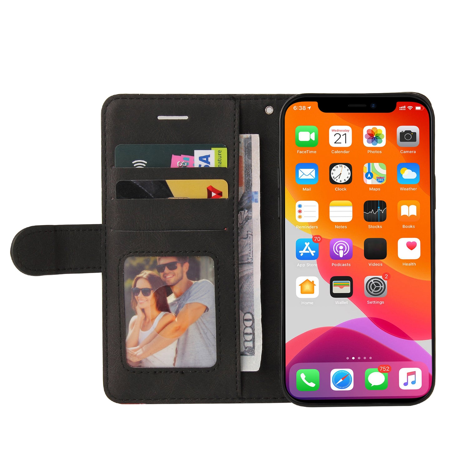 KT Leather Series-1 Bi-color Splicing Stand Wallet Design PU Leather Phone Case Cover with Strap for iPhone 13 Pro Max 6.7 inch