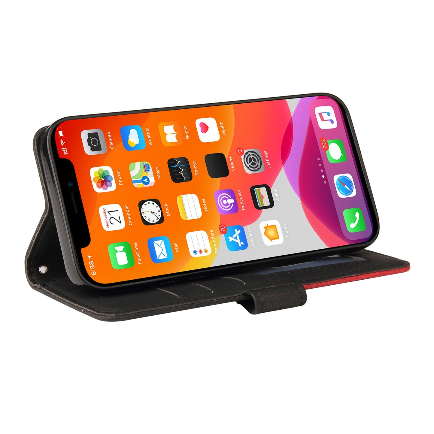 KT Leather Series-1 Bi-color Splicing Stand Wallet Design PU Leather Phone Case Cover with Strap for iPhone 13 Pro Max 6.7 inch