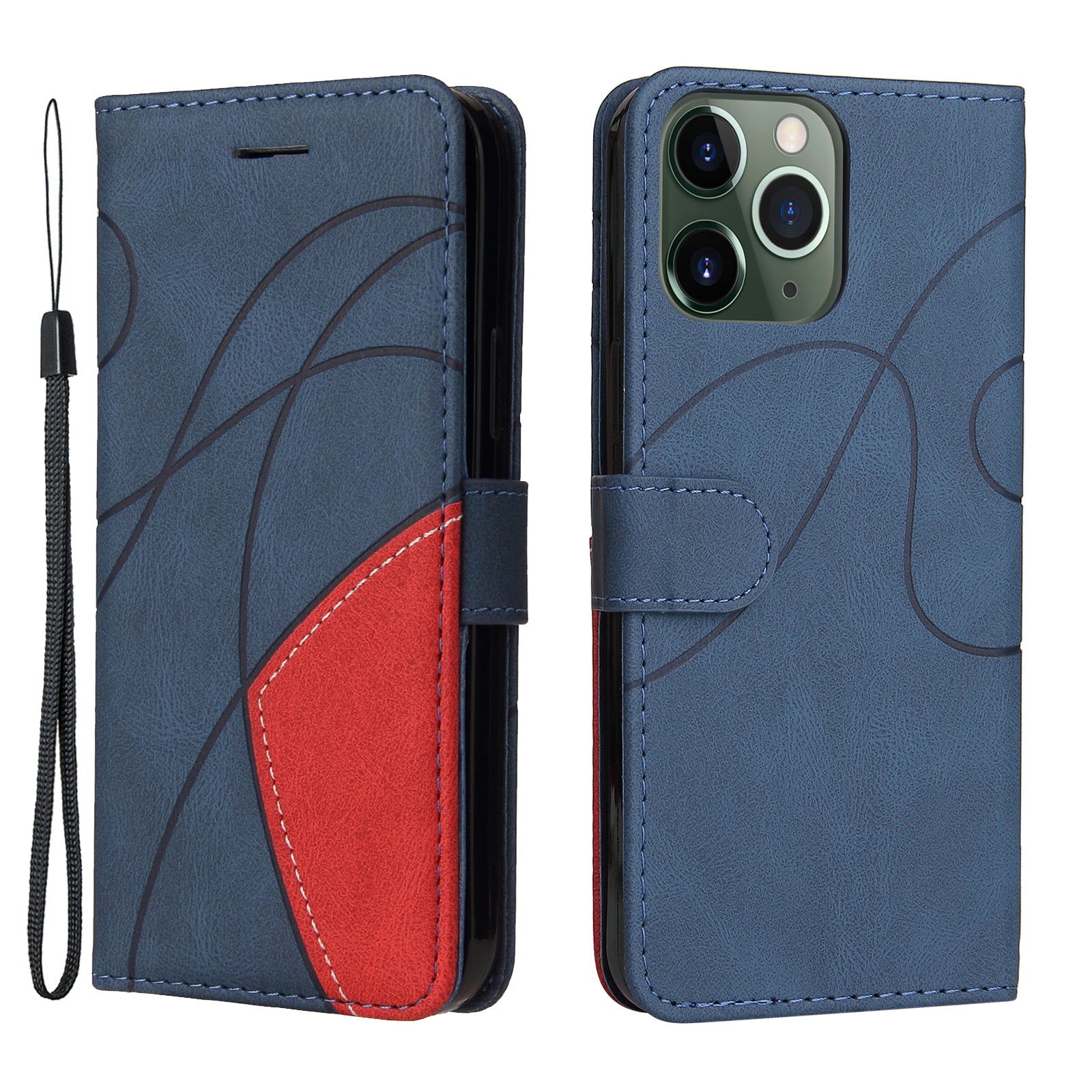 KT Leather Series-1 Bi-color Splicing Stand Wallet Design PU Leather Phone Case Cover with Strap for iPhone 13 Pro Max 6.7 inch