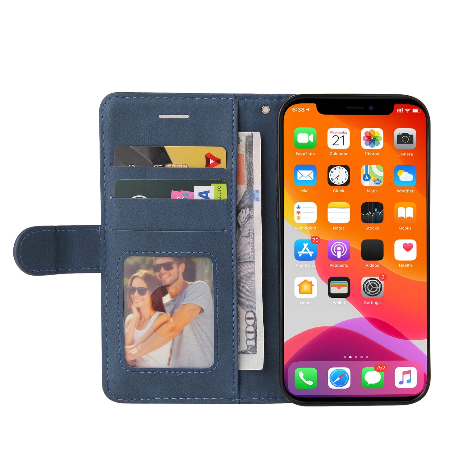 KT Leather Series-1 Bi-color Splicing Stand Wallet Design PU Leather Phone Case Cover with Strap for iPhone 13 Pro Max 6.7 inch