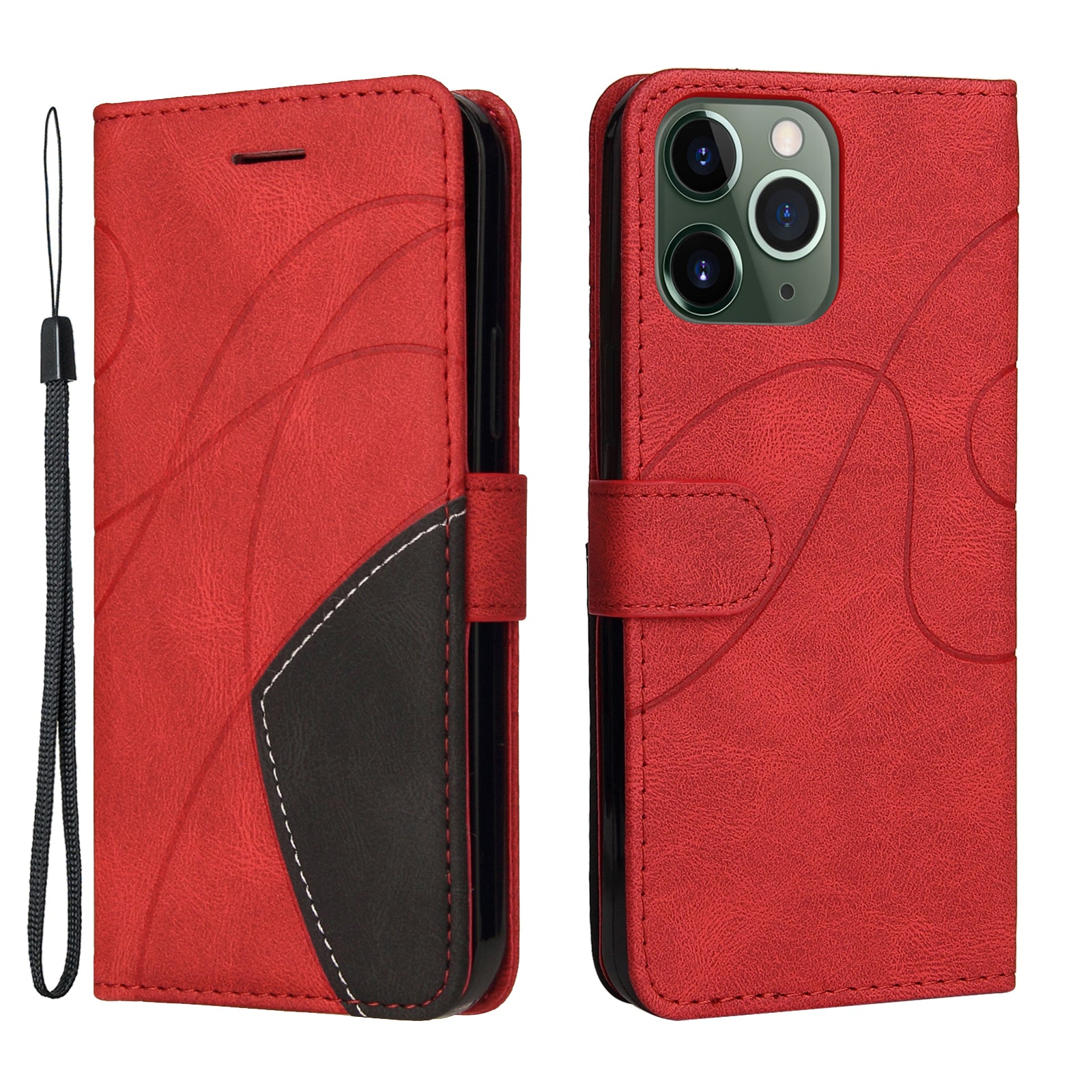 KT Leather Series-1 Bi-color Splicing Stand Wallet Design PU Leather Phone Case Cover with Strap for iPhone 13 Pro Max 6.7 inch