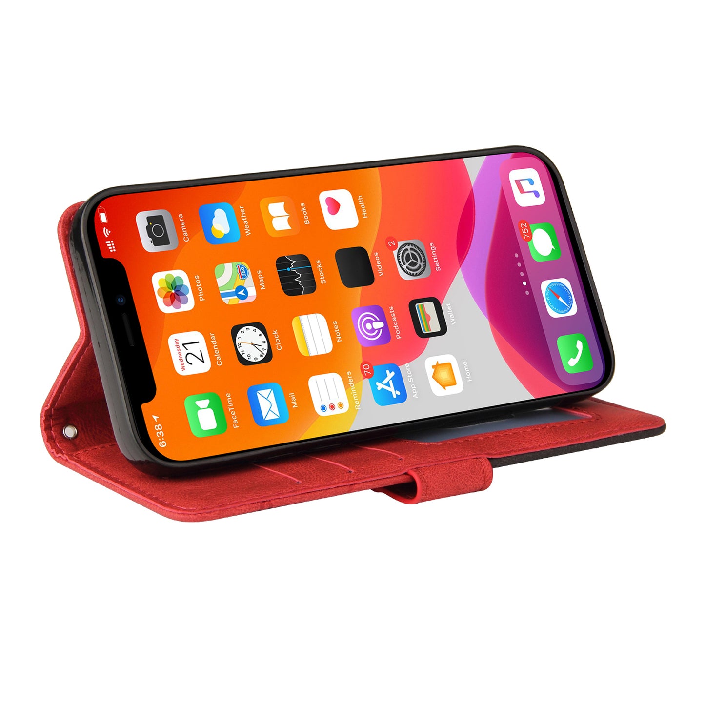 KT Leather Series-1 Bi-color Splicing Stand Wallet Design PU Leather Phone Case Cover with Strap for iPhone 13 Pro Max 6.7 inch