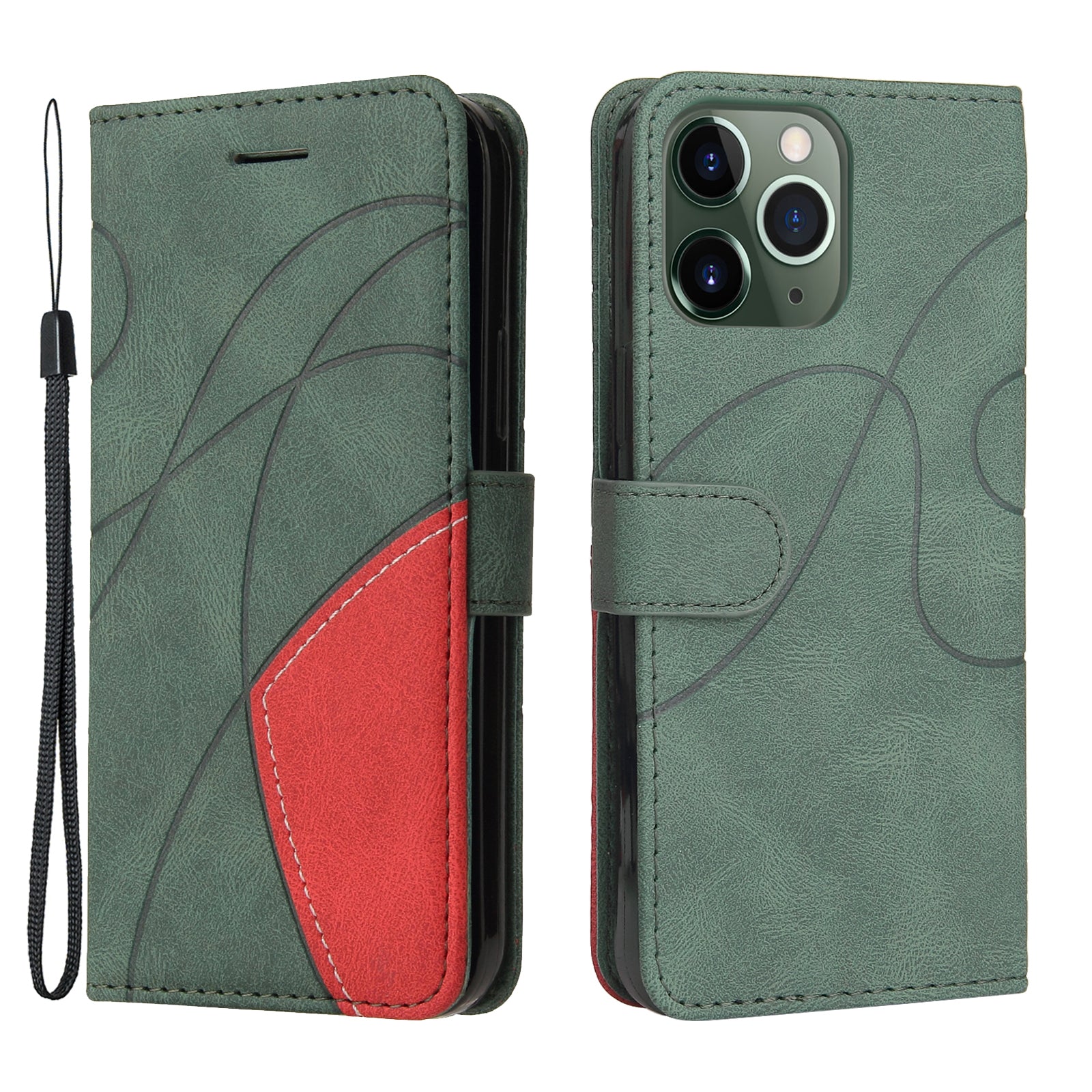 KT Leather Series-1 Bi-color Splicing Stand Wallet Design PU Leather Phone Case Cover with Strap for iPhone 13 Pro Max 6.7 inch