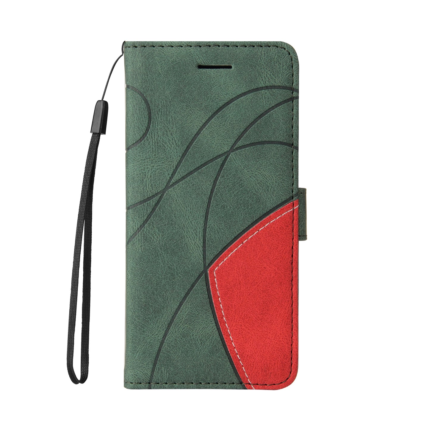 KT Leather Series-1 Bi-color Splicing Stand Wallet Design PU Leather Phone Case Cover with Strap for iPhone 13 Pro Max 6.7 inch