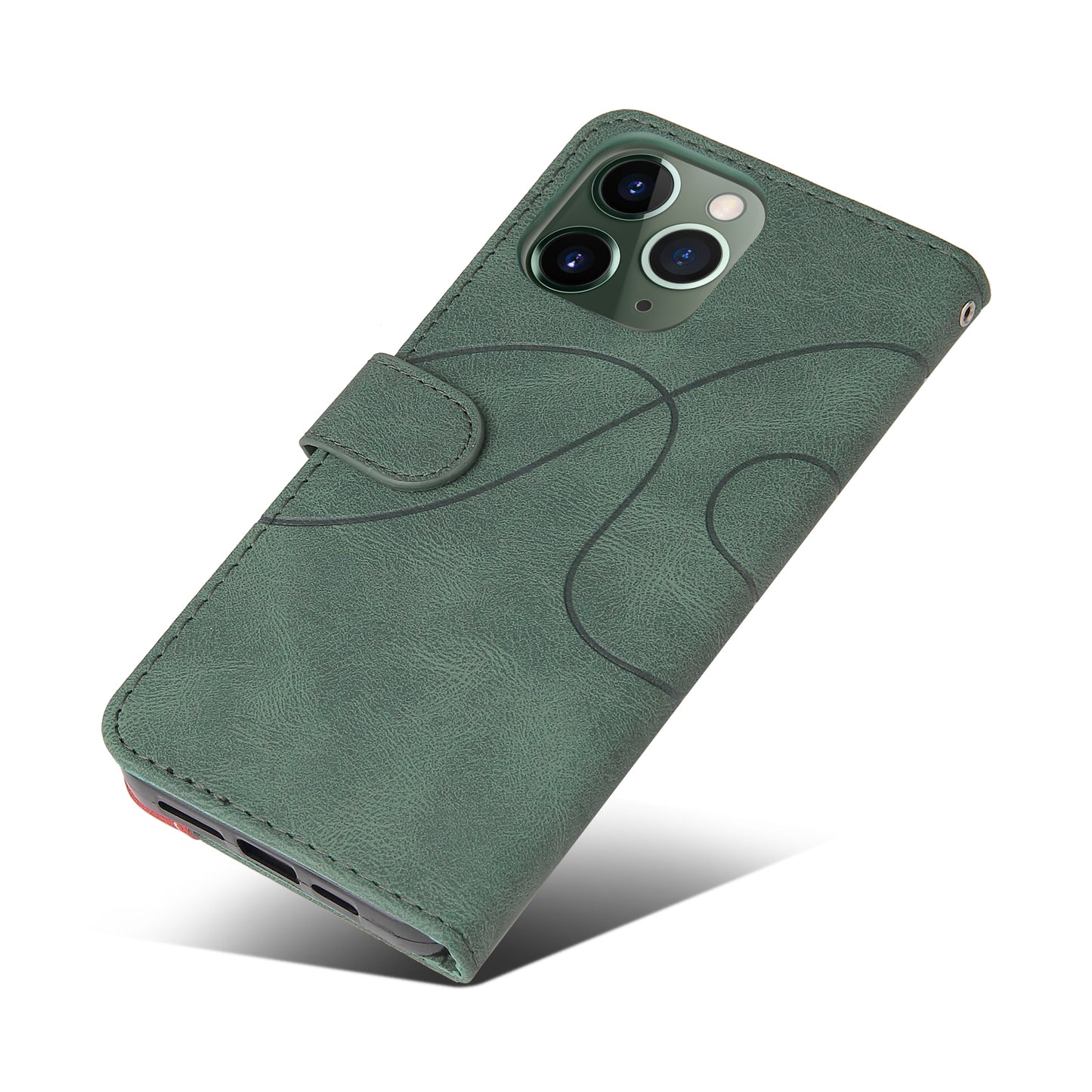KT Leather Series-1 Bi-color Splicing Stand Wallet Design PU Leather Phone Case Cover with Strap for iPhone 13 Pro Max 6.7 inch