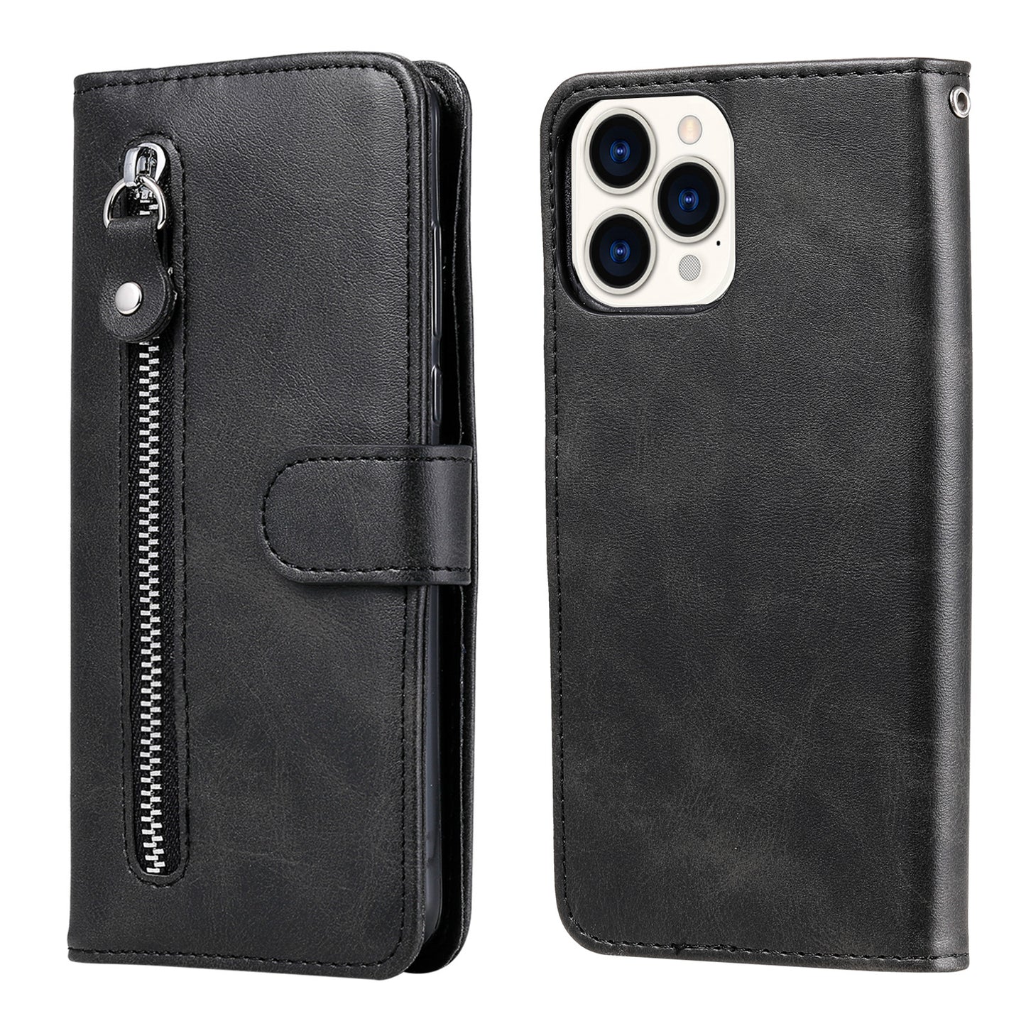 Anti-fall Zipper Pocket Leather Wallet Phone Case Shell for iPhone 13 Pro Max 6.7 inch