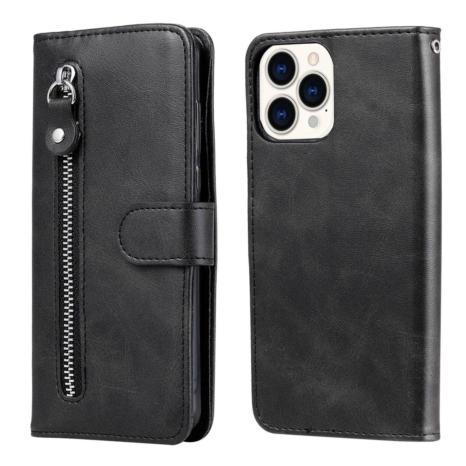 Anti-fall Zipper Pocket Leather Wallet Phone Case Shell for iPhone 13 Pro Max 6.7 inch