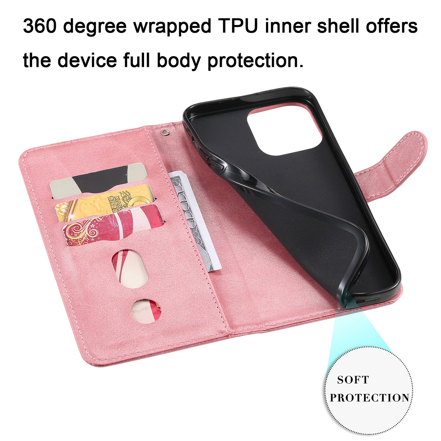 Anti-fall Zipper Pocket Leather Wallet Phone Case Shell for iPhone 13 Pro Max 6.7 inch
