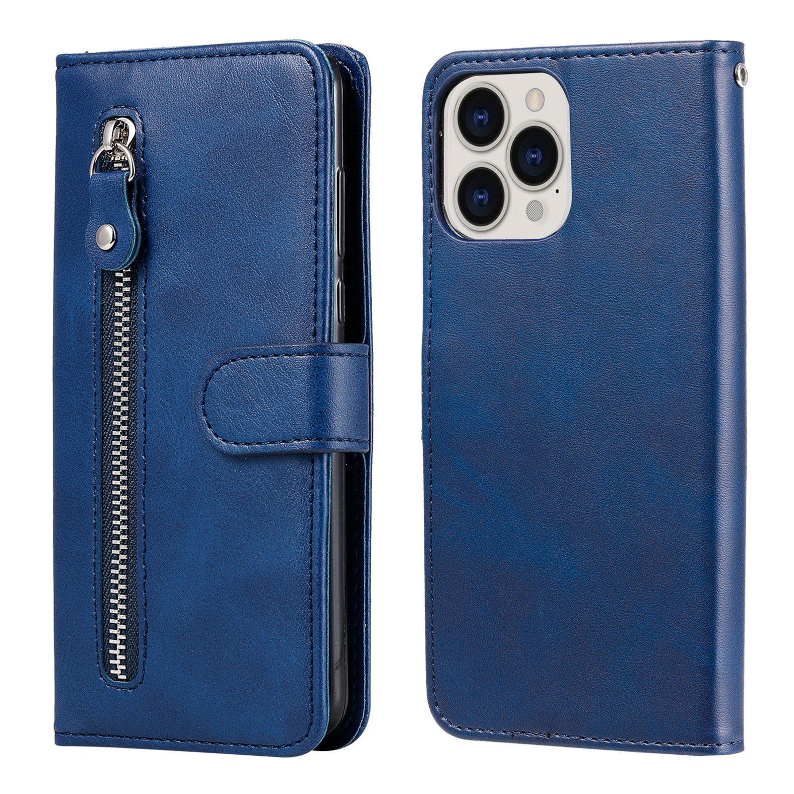 Anti-fall Zipper Pocket Leather Wallet Phone Case Shell for iPhone 13 Pro Max 6.7 inch