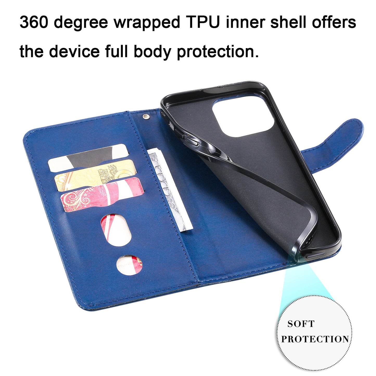 Anti-fall Zipper Pocket Leather Wallet Phone Case Shell for iPhone 13 Pro Max 6.7 inch